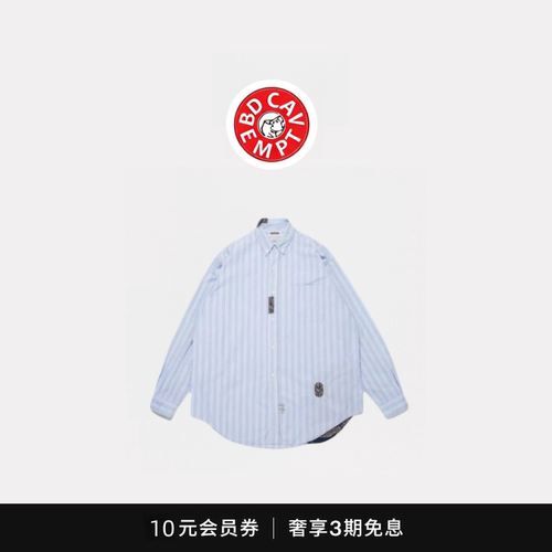 [5折现货]BD CAVEMPT腰果花补丁牛津条纹衬衫男女款情侣宽松衬衣