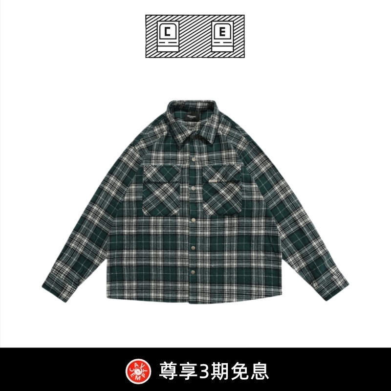 【BD CAVEMPT】新款复古羊毛格子条纹长袖衬衫外套宽松潮流男女