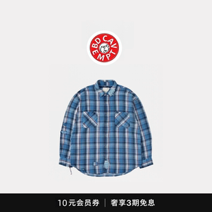 CAVEMPT余文乐拼接牛仔水洗破坏重磅黑白格子衬衫 5折现货