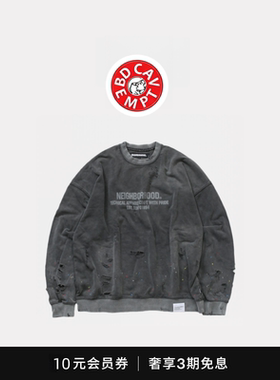 [5折现货]BD CAVEMPT日系潮牌伊势丹破坏水洗做旧宽松圆领卫衣