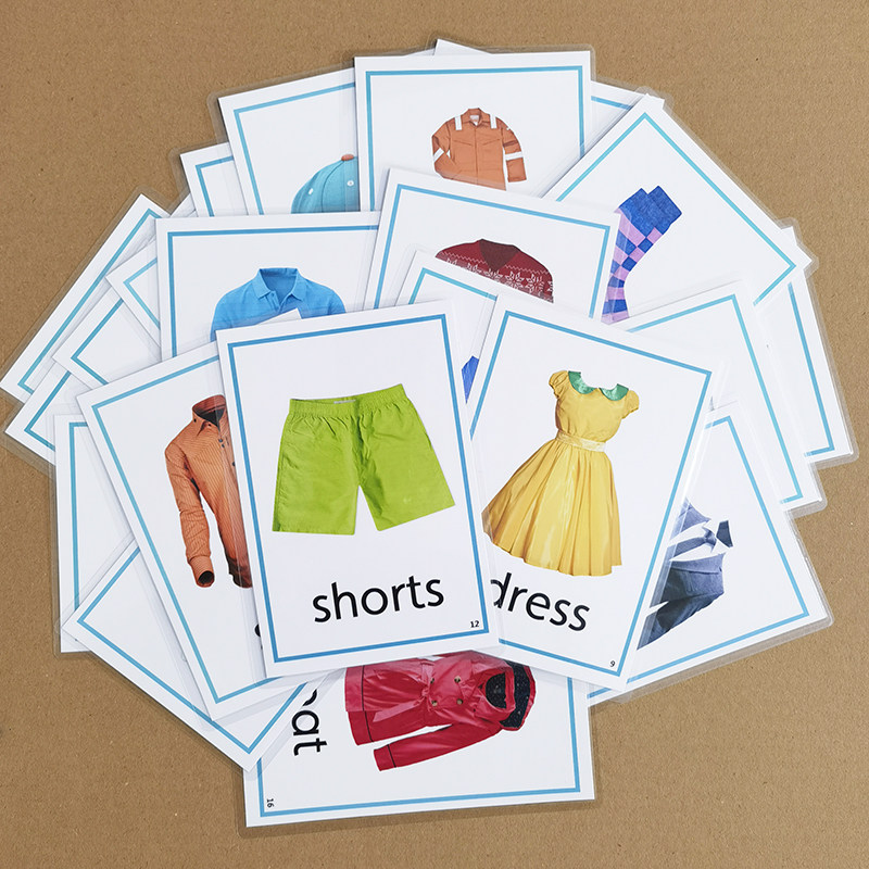 clothes 英语衣服装单词卡片宝宝早教非卡通图幼儿英文教师具闪卡