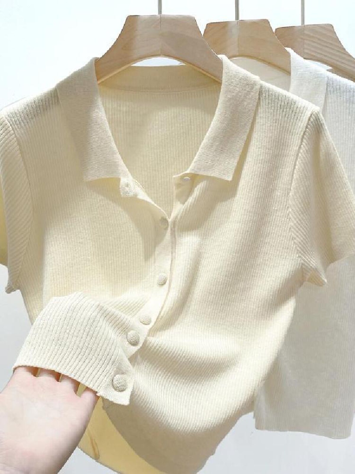 KNITWEAR SUMMER THIN SQUARE NECK NEW ICE SILK KNIT SWEATER HIGH-END POLO NECK TOP WOMENS LOOSE AND THIN VERSATILE