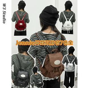 韩国小众Lotsyou棕色美拉德双肩包Jennie同款尼龙背包夹棉迷你包