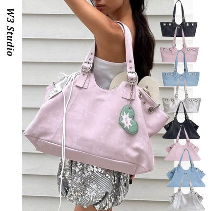 W3Studio韩国Hieta小众铆钉托特包y2k大容量ins通勤手提腋下包