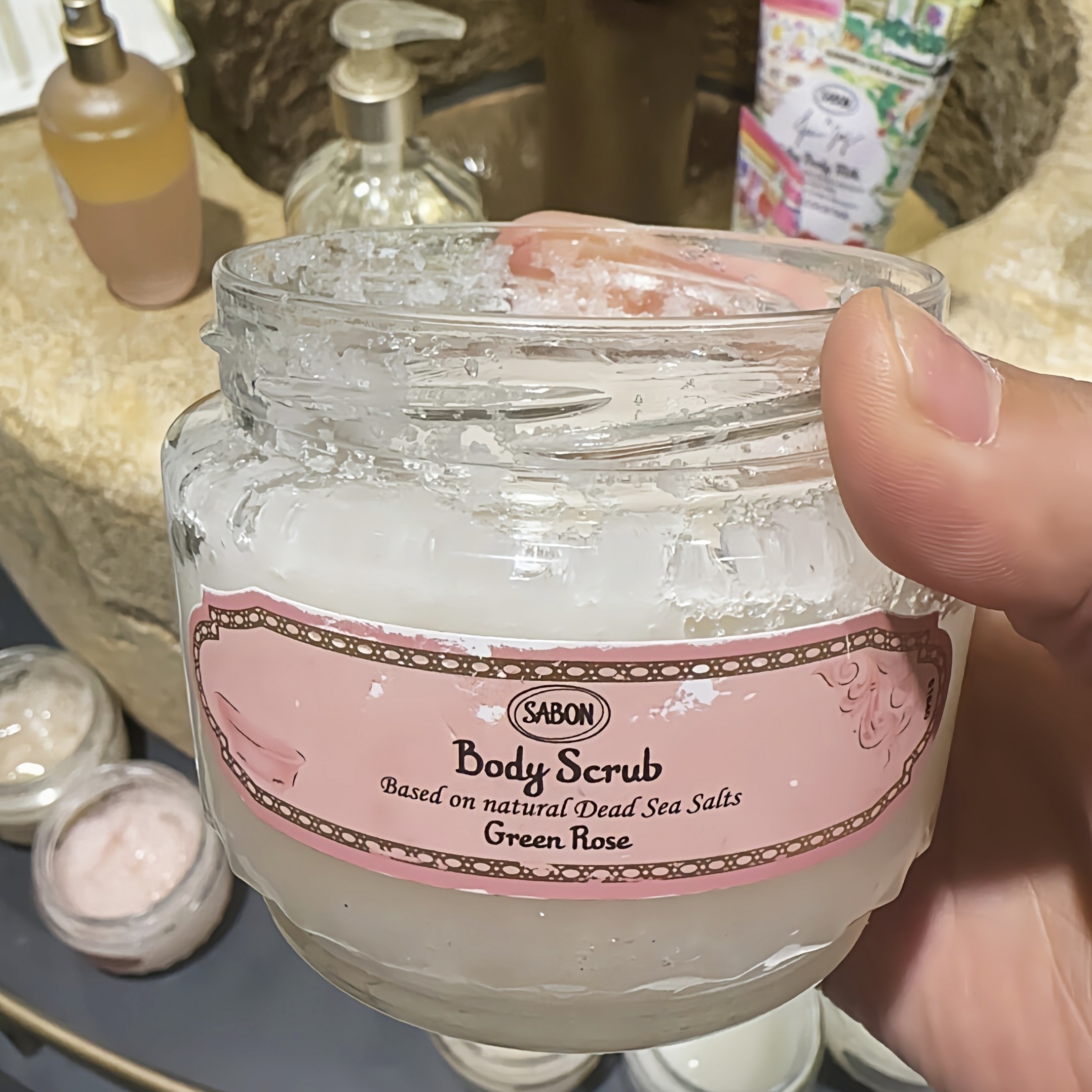 日本专柜SABON绿玫瑰身体磨砂膏天然海盐温和去角质保湿滋润320g