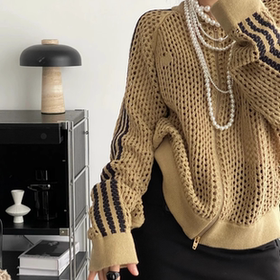 陈冠希jennie明星同款联名慵懒风镂空网状针织外套开衫夹克小红书