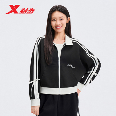 特步外套女2026年春季新款休闲女装针织运动上衣女974128060165