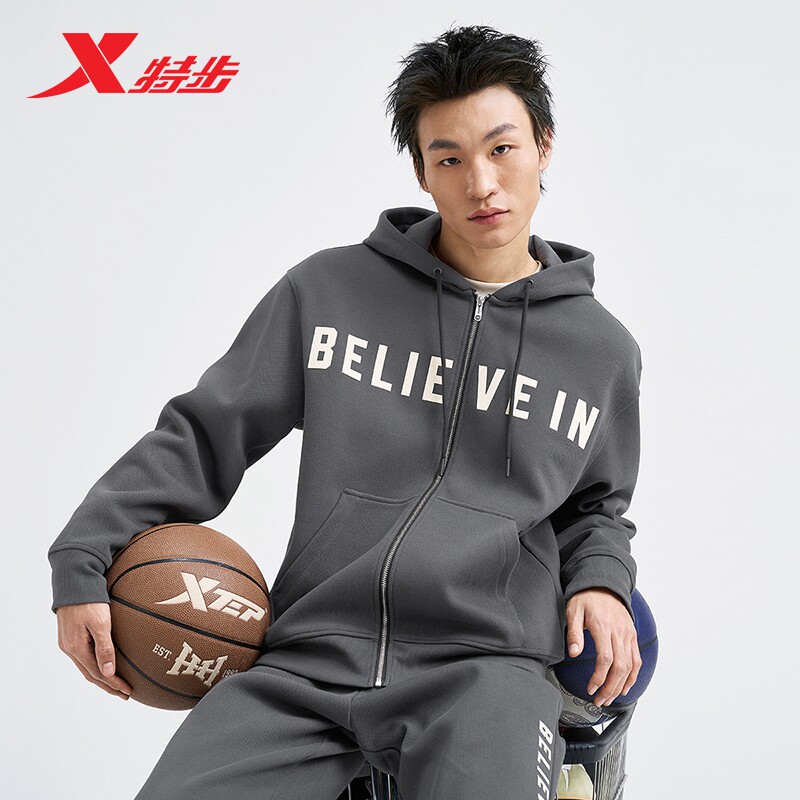 特步连帽卫衣男2026春新款开衫外套宽松休闲运动上衣975129940445图片