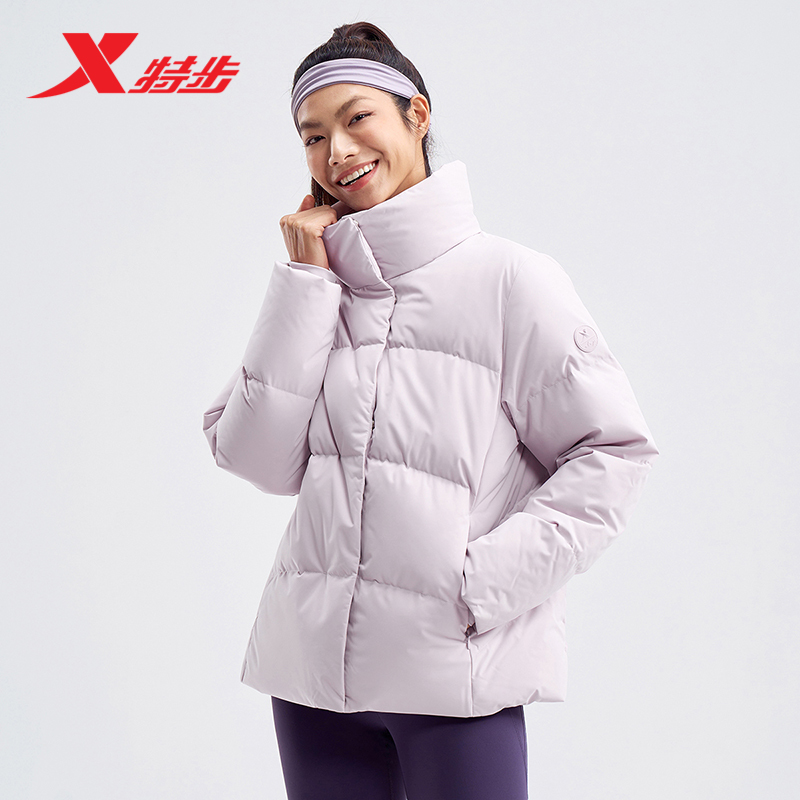 特步运动羽绒服女款2025秋冬季新款加绒加厚上衣保暖防风外套女
