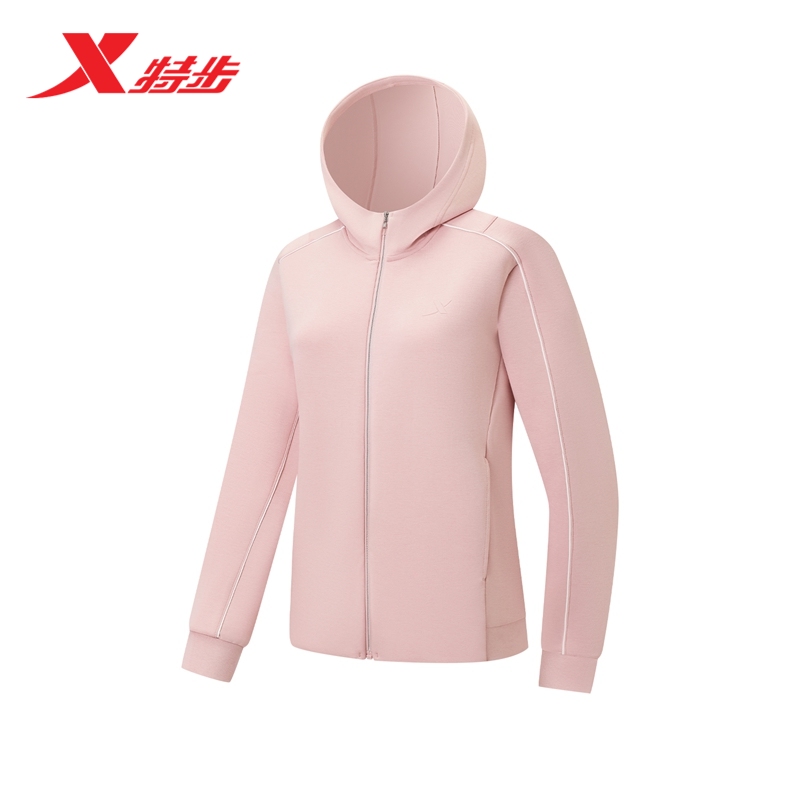 特步连帽外套女2025秋季新款训练女装针织上衣运动服975328940124