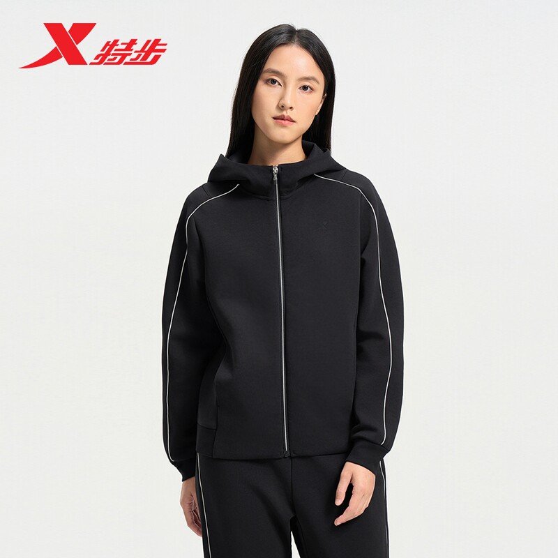 特步连帽外套女2026春季新款训练女装针织上衣运动服975328940124
