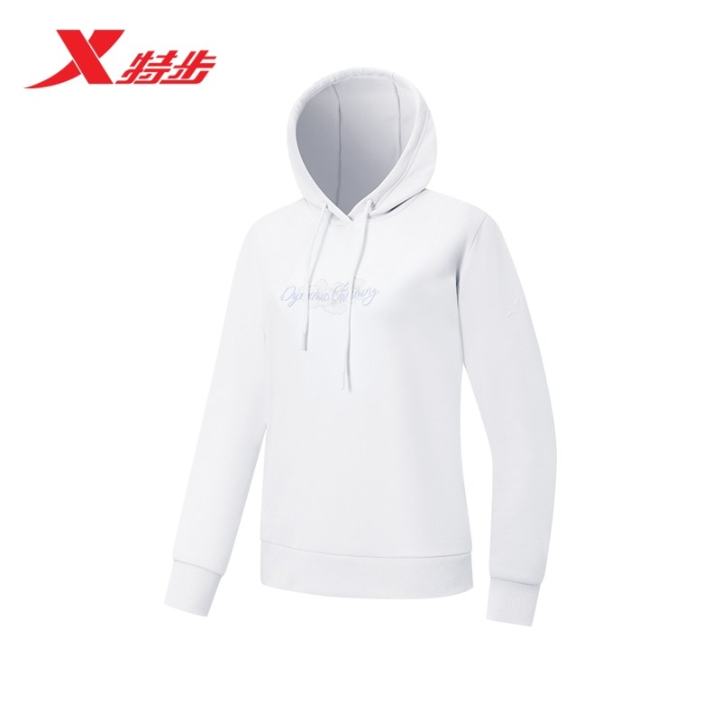 特步连帽套头卫衣女款2025新款简约加绒潮流长袖上衣975428930028