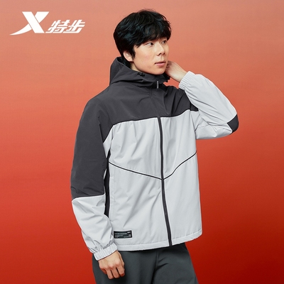 特步男子外套205春季新款防风夹克梭织连帽运动上衣975129160263