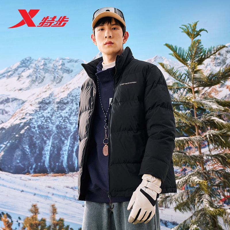 特步有暖气羽绒服男款2024冬季保暖外套防风运动上衣976429190248