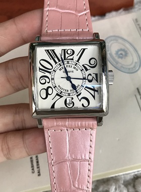 美菲默FM手表网红 数字刻度粉红色真皮 正方型防水皮带女表