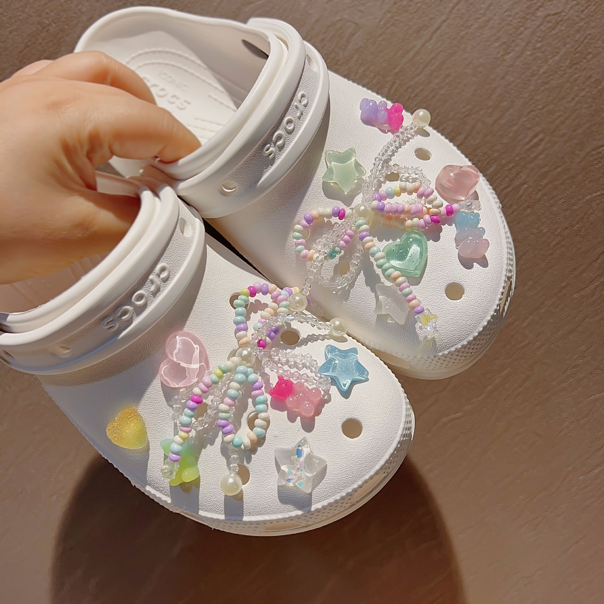 韩国东大门新款手工串珠饰品夏季新品超仙鞋花diy鞋洞洞鞋配饰