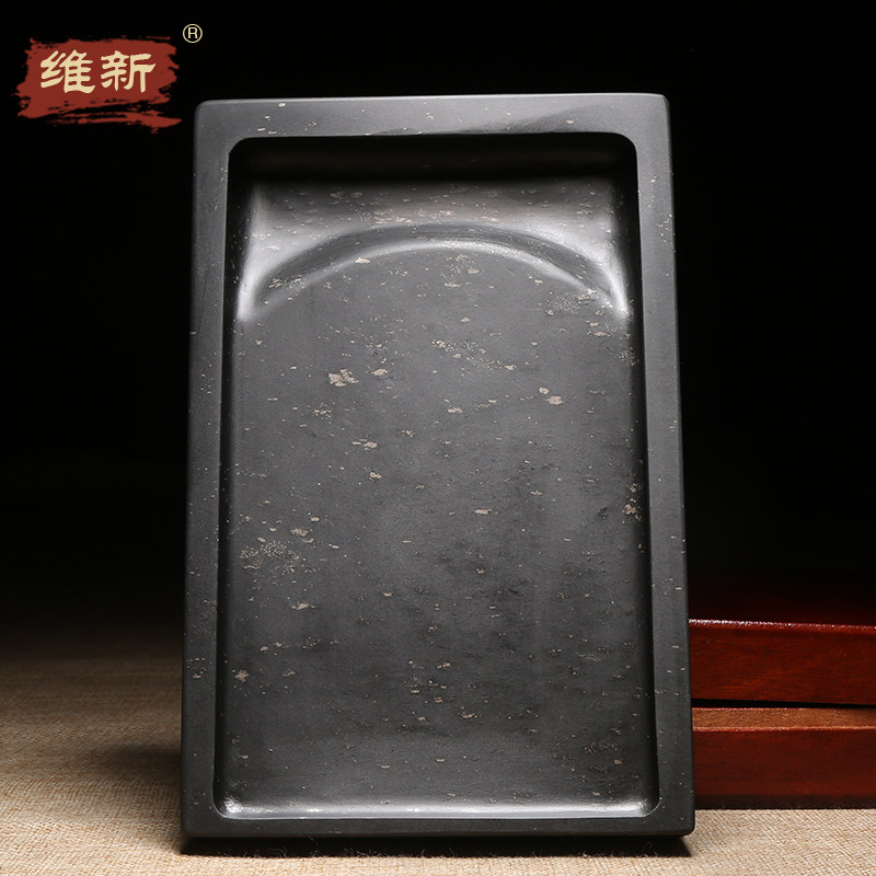 匠心非遗歙砚手工雕刻《经典素池砚》素砚歙砚原石暴雨金星砚台收藏送礼实用高档素池砚长方形配木盒