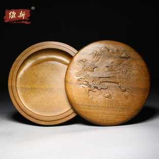 匠心非物质文化遗产名师砚台《湖山胜景》手工带盖子砚台天然原石老坑黄鱼籽原石歙砚高档砚台送礼