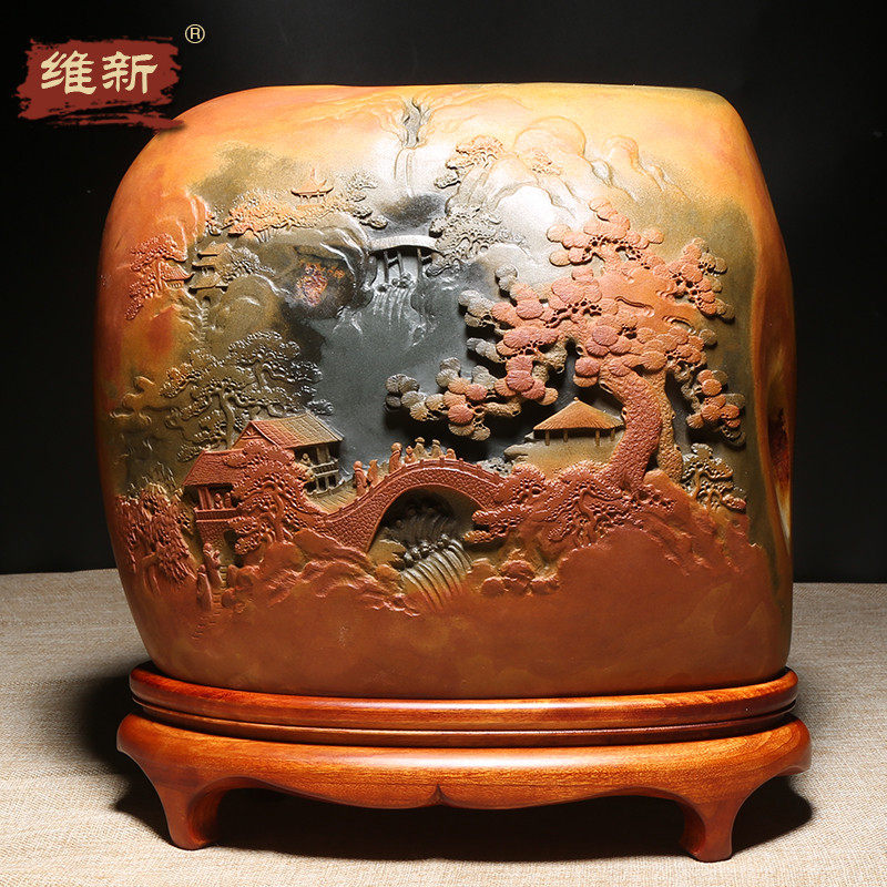 维新精品大师许亚祥紫气东来自然山水意境原石手工老坑金晕籽料砚台书法绘画文房四宝大气高档摆件收藏送礼