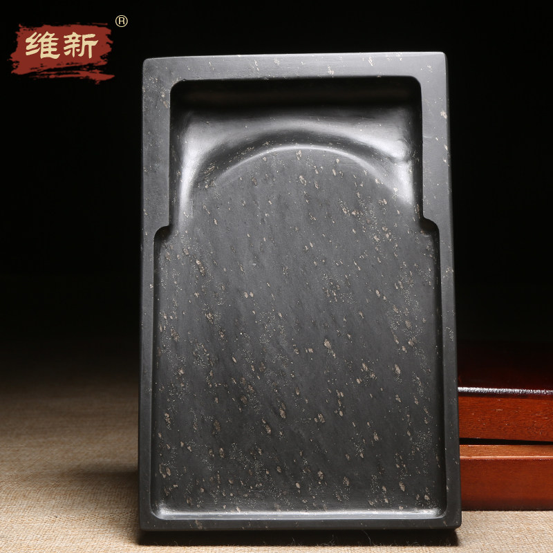匠心非遗歙砚手工雕刻《经典素池砚》素砚歙砚原石暴雨金星砚台收藏送礼实用高档素池砚长方形配木盒