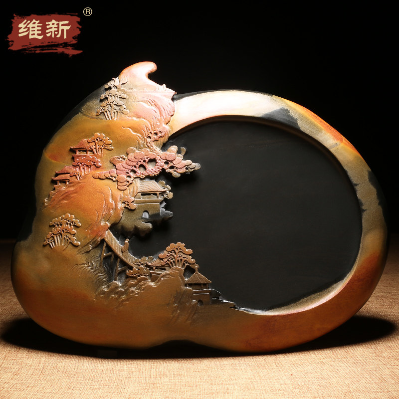 砚台原石文房四宝天然摆件歙砚
