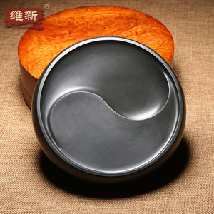匠心非遗名师歙砚匠心手工雕刻老坑精品作品/太极素砚/龙尾山老坑黑龙尾原石精雕砚台素池实用收藏礼品配木盒