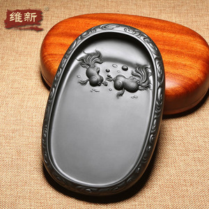 匠心非遗名师传承匠心歙砚大师许亚祥作品金玉满堂砚台原石龙尾山老坑黑龙尾原石手工雕高档送礼佳品配木盒