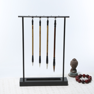 维新 铁艺实木极简双柱笔挂 9针实木挂毛笔笔架 初学者学生笔搁书法用品展示架摆件 书画用品文房四宝