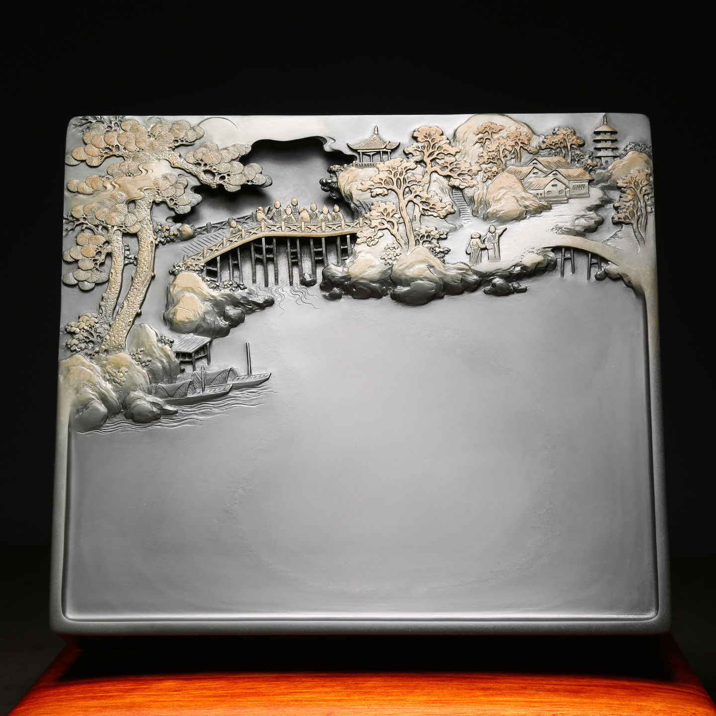 维新 非遗大师许亚祥砚台作品《大好河山》名师手工金晕歙砚天然原石老坑安徽高档摆件精品礼物文房四宝送礼