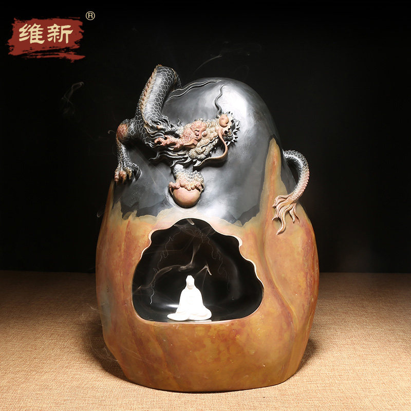 维新歙砚名师柯崇手工雕刻《祥龙献瑞》浮雕摆件龙尾山天然金晕原石文房四宝摆件收藏大气高档次砚台倒流香