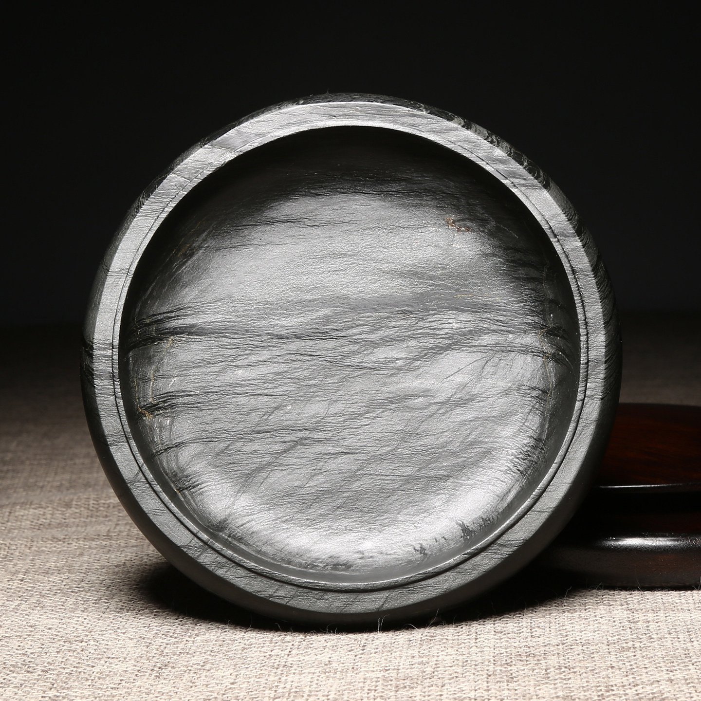 维新名师手工歙砚《墨碟砚》素池砚台简约实用天然原石老坑眉纹砚石文房四宝摆件砚台收藏素砚佳品高档送礼