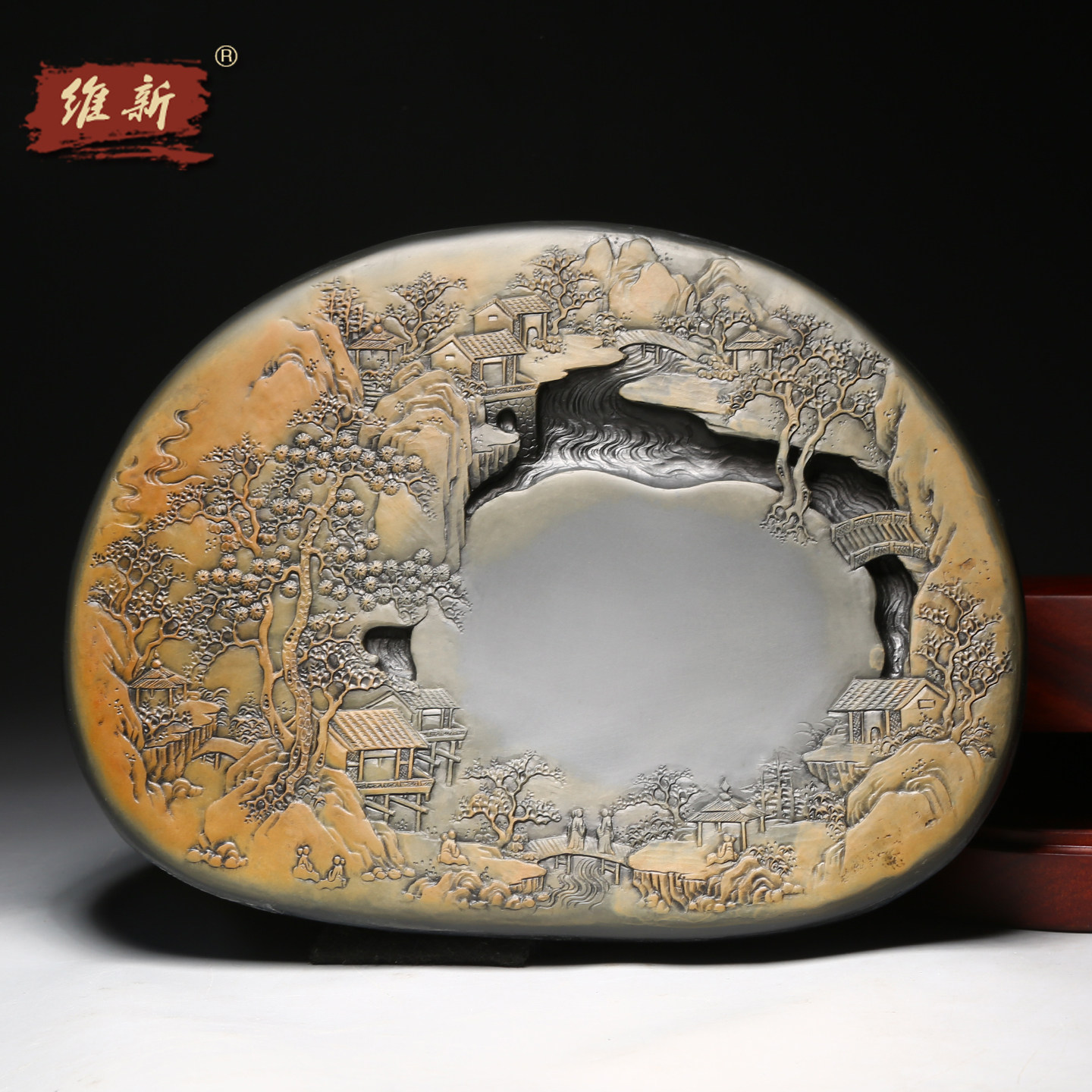 匠心非遗大师手工雕刻砚台《云起祥瑞》配木盒礼盒老坑原石天然歙砚砚台收藏大气高档送礼文房四宝