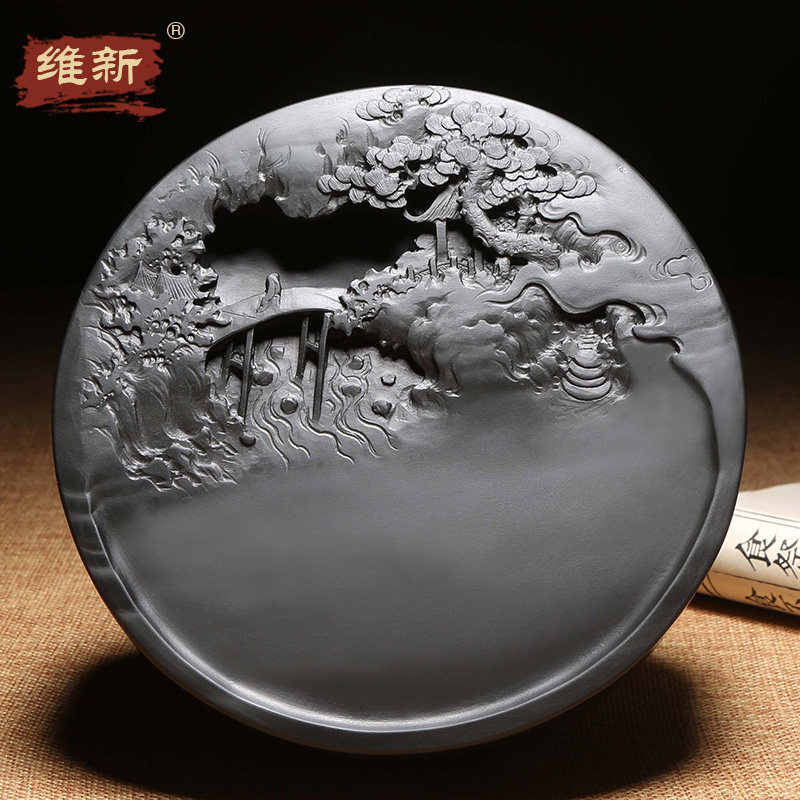 【名师名砚】匠心非遗歙砚大师作品手工雕刻老坑眉纹籽料龙尾砚台天然原石眉子纹高档送礼收藏名砚溪山胜景