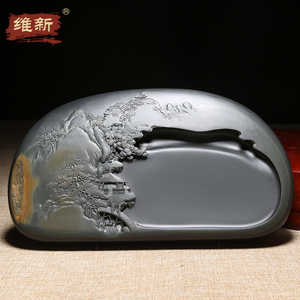 匠心非遗歙砚名师作品/溪山会友/金晕籽料老坑天然原石砚台收藏高档次摆件送礼佳品优端砚四大名砚之一