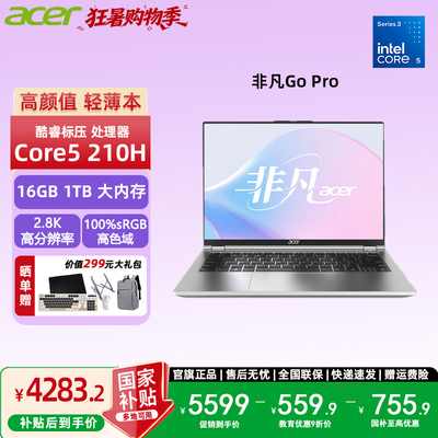 【政府补贴】宏碁（acer）非凡Go Pro14英寸2.5/2.8K轻薄本 办公本商务便携设计笔记本电脑大学生