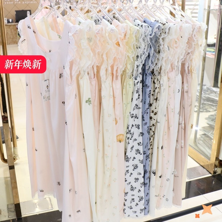 穗之安夏季新款韩版冰丝睡衣女短袖睡裙薄款V领高贵仿真丝家居服