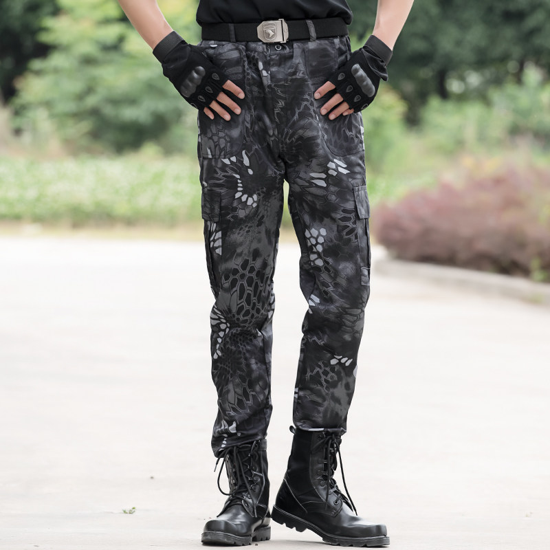 黑色蟒纹迷彩裤男战术裤透气耐磨工装裤宽松户外军迷裤子春季