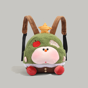 卡通苹果树双肩背包2025新款百搭可爱毛绒玩偶软妹少女时尚书包女