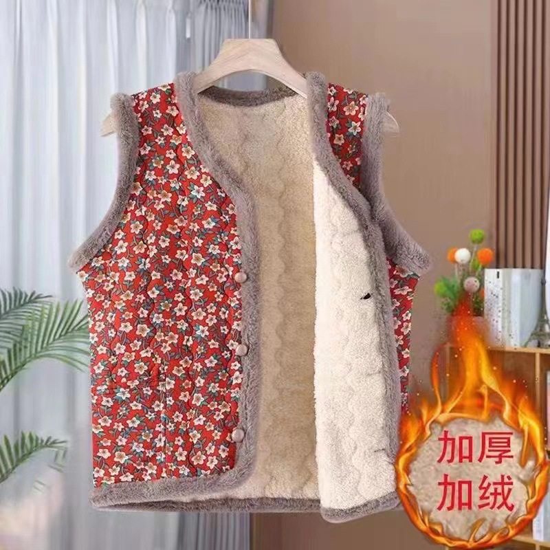 妈妈加绒马甲女中老年人坎肩保暖内胆背心老太太妈妈冬装加厚马夹
