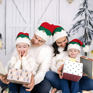 新款圣诞节妈妈宝宝保暖针织毛线帽子红拼色铃铛节日亲子圣诞帽冬