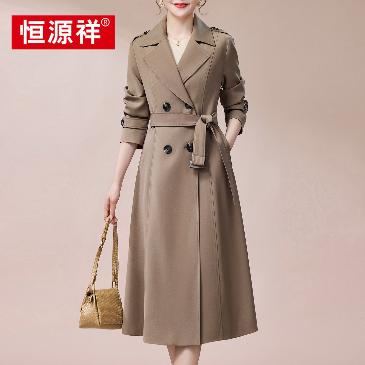 恒源祥风衣女中长款秋季新款气质风衣