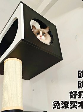 实木黑色简约猫爬架猫窝墙壁式设计高级感人猫共用家具跳台观景台