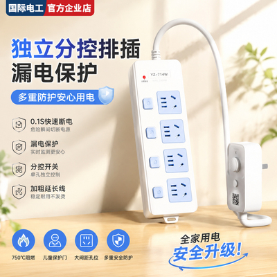 国际电工家用漏保4分控阻燃排插