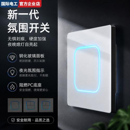 家用白色开关面板带LED指示灯