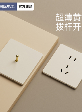 TEP国际电工超薄暖黄色拨杆灯开关面板家用暗装5五孔电源插座墙壁
