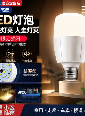 led雷达感应智能光控球泡家用走廊过道楼梯E27螺口节能灯5W9W灯泡