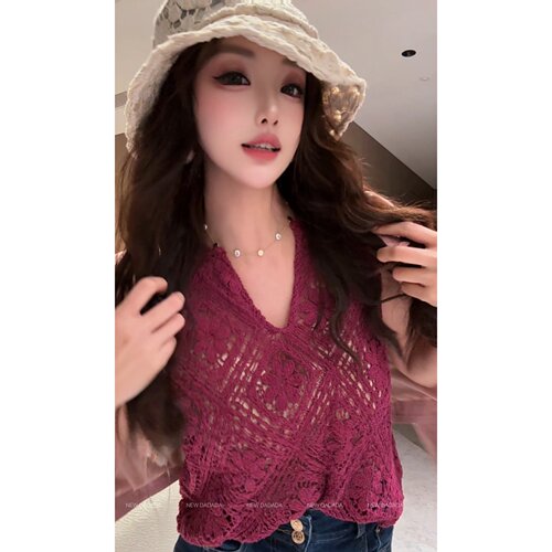 利达 NEW DADADA【棉雾归途】复古镂空钩花针织衫女无袖修身上衣