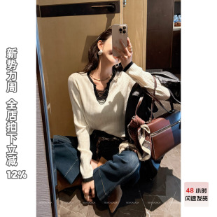 白色拼接长袖 时尚 T恤女宽松显瘦设计感小众套头上衣 DADADA NEW