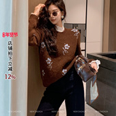 月白风清 利达NEW DADADA 复古卡其毛衣女刺绣圆领套头针织上衣