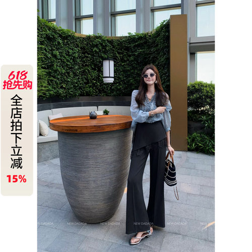 休闲裤女宽松版型纯色屁帘直筒裤